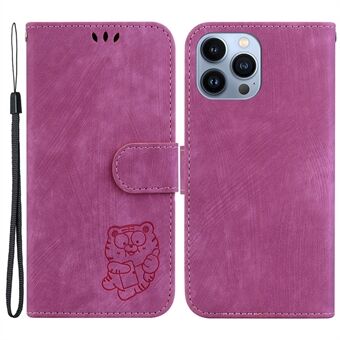 Cartoon Tiger Imprint Cover for iPhone 14 Pro Leather Wallet Stand Anti- Scratch Telefonveske