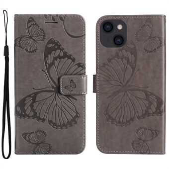 KT Leather Series-2 for iPhone 14 Plus 6,7 tommer Butterfly-påtrykt PU-lærveske Scratch Stand Flip-deksel