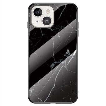 For iPhone 14 Plus 6,7 tommer Scratch telefondeksel med marmormønster herdet glass + PC + TPU Ultra Slim Hybrid Bakdeksel
