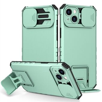 For iPhone 14 Plus 6,7 tommer mobiltelefonskall Kickstand PC + TPU Hybrid Cover Skyve Kamerabeskyttelse Anti- Scratch telefonveske