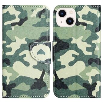 For iPhone 14 Plus Anti-slitasjemønster utskriftsveske Cross Texture PU-skinn lommebok beskyttende skall med Stand