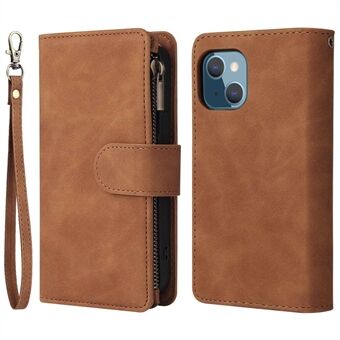For iPhone 14 Plus Glidelås lommekortspor Design PU-skinn telefondeksel Stand Drop-sikker veske