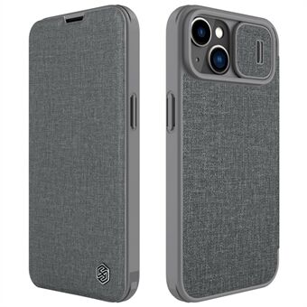 NILLKIN Qin Pro Series for iPhone 14 Plus Cloth Texture-telefonveske med skyveglassbeskyttelsesdeksel PU-skinn Anti Scratch