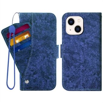 For iPhone 14 Plus Vann-blekk Maling Tekstur Mobiltelefonveske PU-skinn Roterende kortspor Holder Stand Lommebokskall