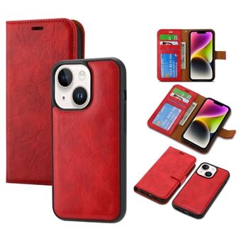 Crazy Horse Texture telefondeksel for iPhone 14 Plus, avtakbart 2-i-1 lommebokstativ Stand -skinn magnetisk beskyttelsesdeksel