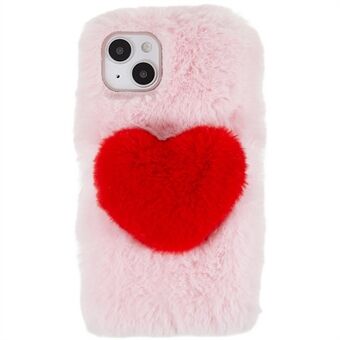 For iPhone 14 Plus Fluffy Plush Myk TPU-telefonveske Cute Love Heart Design Anti- Scratch Anti-drop bakdeksel