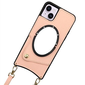For iPhone 14 Plus Fish Tail Design PU-skinnbelagt TPU-telefonveske Speilfunksjon Kortholderdeksel med skulderstropp