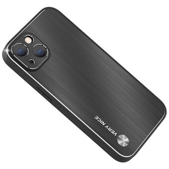 For iPhone 14 Plus Myk TPU Hard Aluminiumslegering Mobiltelefonveske Støtsikkert telefondeksel i børstet design