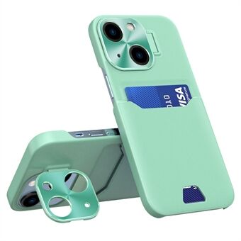 For iPhone 14 Plus metalllinseramme Kickstand Design Telefon Bakdeksel PU-skinn+PC-beskyttelsesveske med kortspor