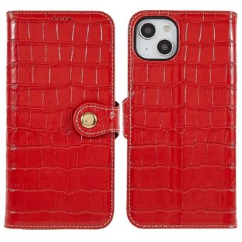 For iPhone 14 Plus ekte okseskinn Anti-slipp telefonveske Crocodile Texture Stand Full Protection Flip Wallet Cover