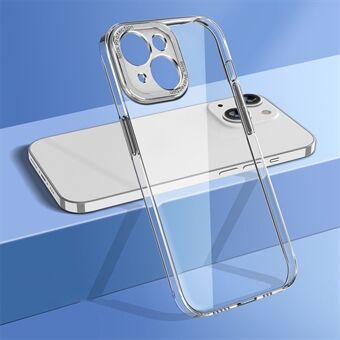 For iPhone 14 Plus Fallsikker hardt PC-bakdeksel Kamerabeskyttelsesramme Krystallklart telefondeksel - gjennomsiktig / sølvramme