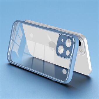 For iPhone 14 Plus Fallsikkert ryggbeskytterdeksel Elektroplettering PC+TPU-telefondeksel med linsefilm