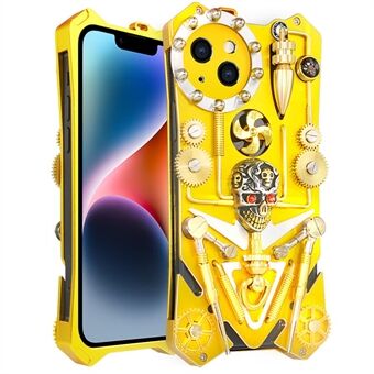 For iPhone 14 Plus Mechanical Gear Armor Case Metal Protective Shell Telefondeksel - Gull