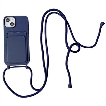 For iPhone 14 Plus Flytende Silikon Telefon Veske Kortholder Slim Fit Deksel med stropp