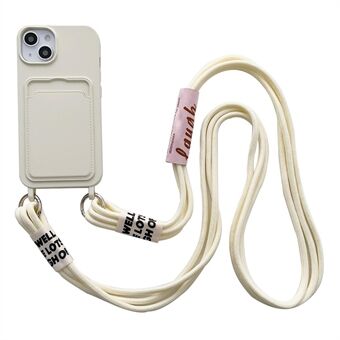 For iPhone 14 Plus kortspor telefonveske Anti Scratch flytende silikon beskyttende telefondeksel med hengende stropp