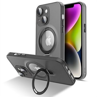 For iPhone 14 Plus magnetisk telefondeksel Kickstand PC+TPU Matt telefondeksel med glasslinsebeskytter