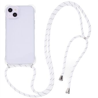 For iPhone 14 Plus Klar Akryl Bakside Myk TPU-deksel Forsterkede hjørner Telefondeksel med snor