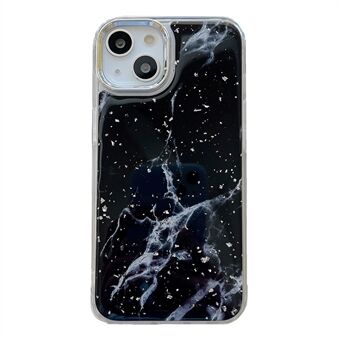 For iPhone 14 Plus hardt telefonskall galvanisering av epoksy marmormønster Sølvfolie Akryl+TPU telefondeksel