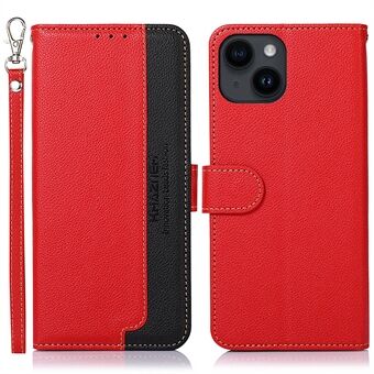 KHAZNEH For iPhone 14 Plus PU-lær mobiltelefonveske Litchi Texture RFID- Stand lommebokdeksel