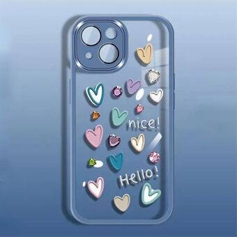 For iPhone 14 Plus Love Heart Pattern Mobiltelefonveske Mykt TPU-beskyttelsesdeksel med kameralinsefilm