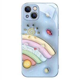 For iPhone 14 Plus Smile Face Rainbow Pattern Telefonveske Herdet glass+TPU Anti-dråpedeksel