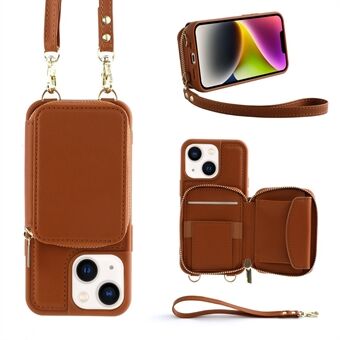 For iPhone 14 Plus Kickstand-deksel RFID-blokkerende glidelås lommebok lærbelagt TPU-telefondeksel