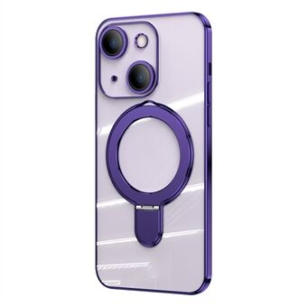 For iPhone 14 Plus Magnetic Invisible Kickstand Telefonveske TPU+Akryl klart deksel med kameralinsefilm