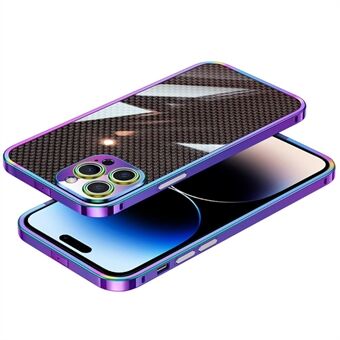 Støtfangerveske i rustfritt Steel for iPhone 14 Pro Max, karbonfiber aramidfiber bakplate telefondeksel med metalllinsebeskytter