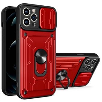 For iPhone 14 Pro Max 6,7 tommers Kickstand Telefonveske Hard PC Myk TPU Hybrid deksel med kortholder og skyvelinsebeskyttelse
