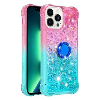 For iPhone 14 Pro Max 6,7 tommer YB Quicksand Series-8 Gradient Color Quicksand Moving Glitters TPU-telefondeksel med Ring Stativ