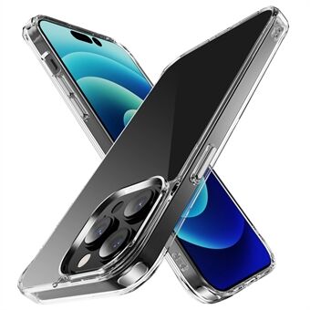 For iPhone 14 Pro Max 6,7 tommers gjennomsiktig telefondeksel TPU-ramme + PC-bakdeksel med metallgalvaniseringsknapp