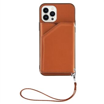 YB Leather Coating Series-2 for iPhone 14 Pro Max 6,7 tommer 5G Skin-touch PU-skinnbelagt TPU-deksel Kickstand Kortholder Telefon Bakveske med stropp