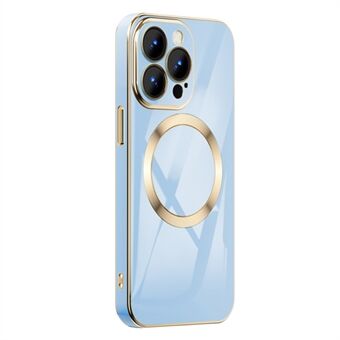 For iPhone 14 Pro Max 6,7 tommers telefondeksel Gold Edge Støtsikker TPU-deksel Støtte for trådløs magnetisk lading