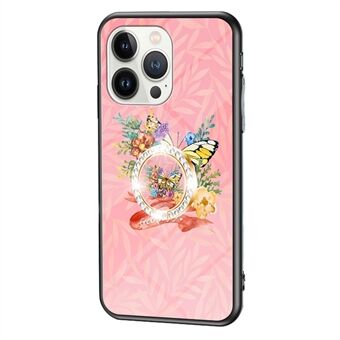 For iPhone 14 Pro Max 6,7 tommer Butterfly Series Butterfly Pattern Printing Kickstand Telefonveske Herdet glass + PC + TPU-deksel