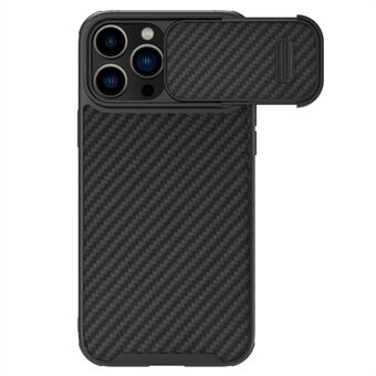 NILLKIN For iPhone 14 Pro Max Carbon Fiber PC + TPU Anti- Scratch Bakdeksel Skyve Kamerabeskyttelse Telefonveske