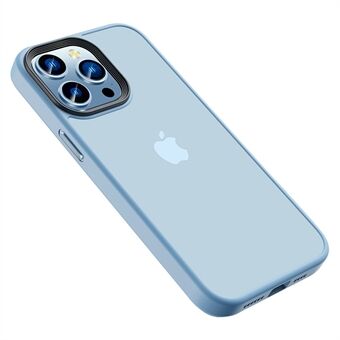 For iPhone 14 Pro Max Skin-touch-deksel Gjennomsiktig matt PC-bakside Myk TPU-kanter Telefondeksel med innebygde metallknapper