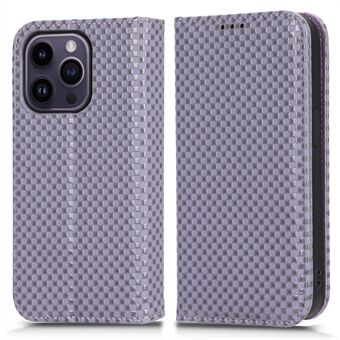 Grid Texture PU Leather Phone Shell for iPhone 14 Pro Max, Stand Magnetisk autoabsorbert telefonlommebokdeksel