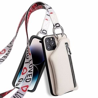 For iPhone 14 Pro Max beskyttelsesdeksel med glidelåslomme med avtakbar lommebok i PU-skinnbelagt TPU-telefondeksel
