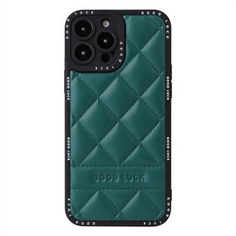 For iPhone 14 Pro Max Rhombic Grid Texture Phone Case PU Leather + PC + TPU Hybrid Back Cover