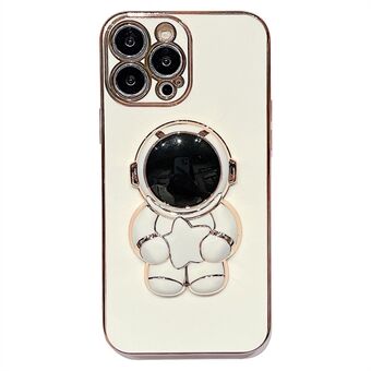 6D galvaniseringstelefondeksel for iPhone 14 Pro Max, Astronaut Kickstand Firkløvermønster Anti- Scratch TPU-deksel