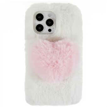 For iPhone 14 Pro Max Myk Fluffy Plysj TPU-beskyttelsesveske Love Heart Design Vintertelefon bakdeksel