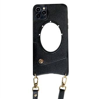 For iPhone 14 Pro Max Fish Tail Design Telefonveske Kortholder PU-skinnbelagt TPU-deksel med speildesign og skulderstropp