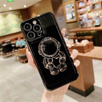 For iPhone 14 Pro Max 3D Astronaut Skjult Støtteveske Myk TPU galvanisering Kamerabeskyttelse Anti-Fall telefondeksel