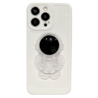 For iPhone 14 Pro Max Transparent Astronaut Skjult Kickstand-deksel Ensfarget TPU Full Kamera Beskyttende Telefondeksel