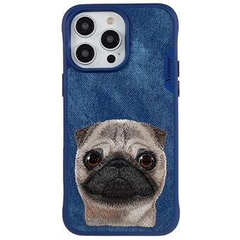 NIMMY Big Eyes Pet Series for iPhone 14 Pro Max Embroidery Animal Phone Case PU-skinn + PC + TPU Anti- Scratch beskyttelsesdeksel