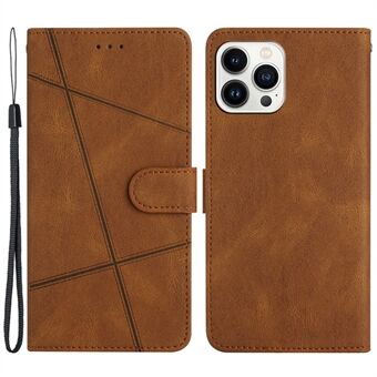 For iPhone 14 Pro Max Crazy Horse Texture PU Leather Flip Case Imprinted Lines Stand Lommebok Foliodeksel med stropp