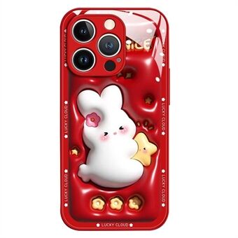 For iPhone 14 Pro Max Cartoon Rabbit Hugging Star Herdet glass + TPU-telefonveske Bumpsikkert ryggbeskyttelsesdeksel