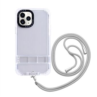 For iPhone 14 Pro Max Kickstand Klart telefondeksel Forsterket hjørne TPU + PC-beskyttelsesdeksel med snor
