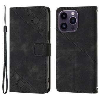 PT005 YB Imprinting Series-6 Leather Shell for iPhone 14 Pro Max Skin Touch Stand Lommebok Støtdempende veske