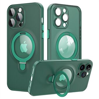 For iPhone 14 Pro Max Magnetisk Kickstand Telefonveske Matt PC+TPU Mobiltelefondeksel med glasslinsebeskytter